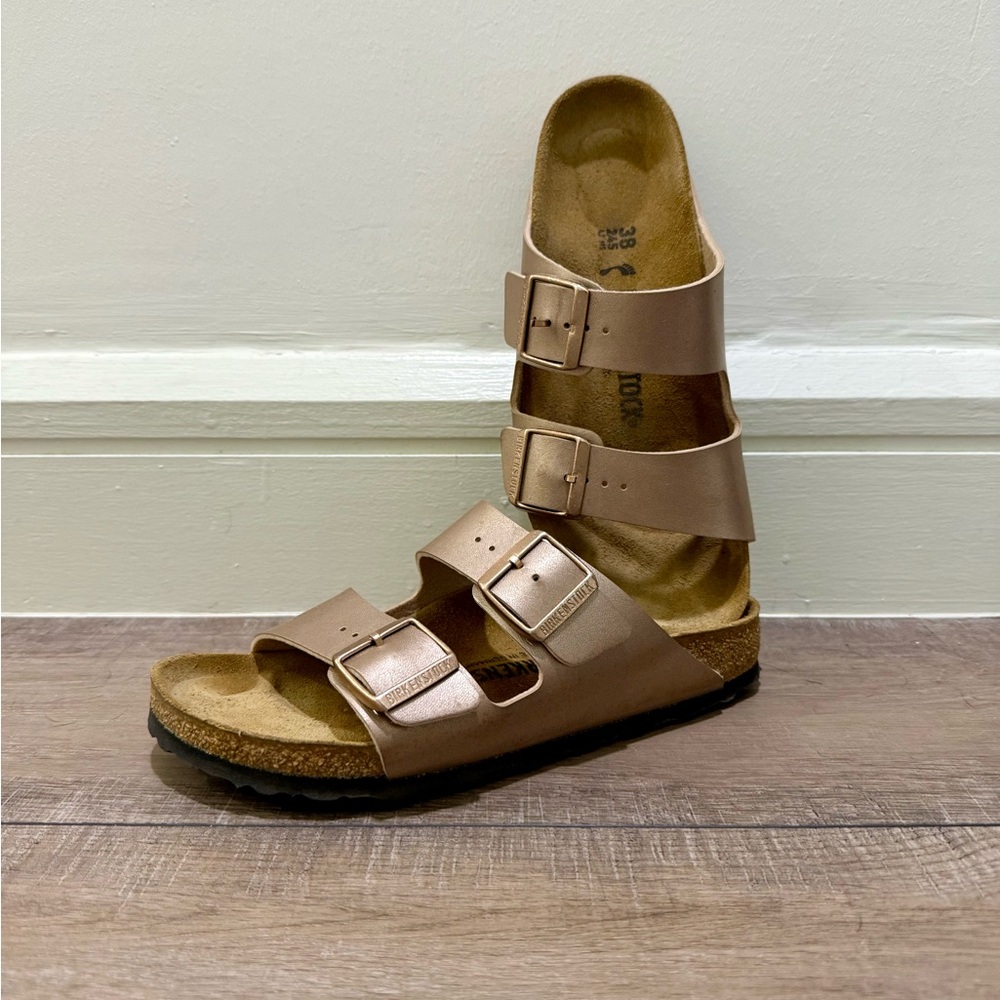 Birkenstock Rose Gold Arizona Metallic Sandals